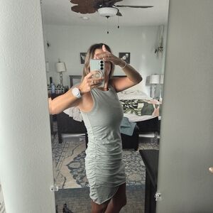 Pink Lily Sleeveless Ruched Mini Dress - Light Gray